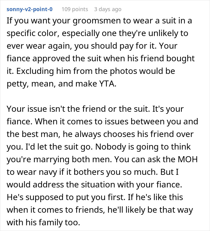 Bride wants to exclude best man from photos due to his outfit choice, sparking stereotypical American wedding debate. Bride wants to exclude best man from photos due to his outfit choice, sparking stereotypical American wedding debate.