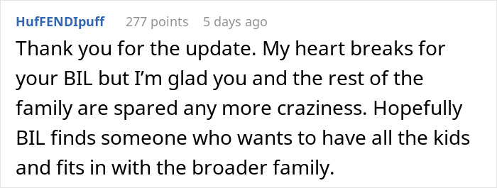 Comment expressing sympathy and hope for brother-in-law's future and family acceptance after difficult situation.