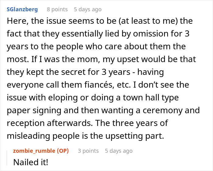 Wedding guests reacting with shock and confusion after couple reveals they eloped 3 years before ceremony.