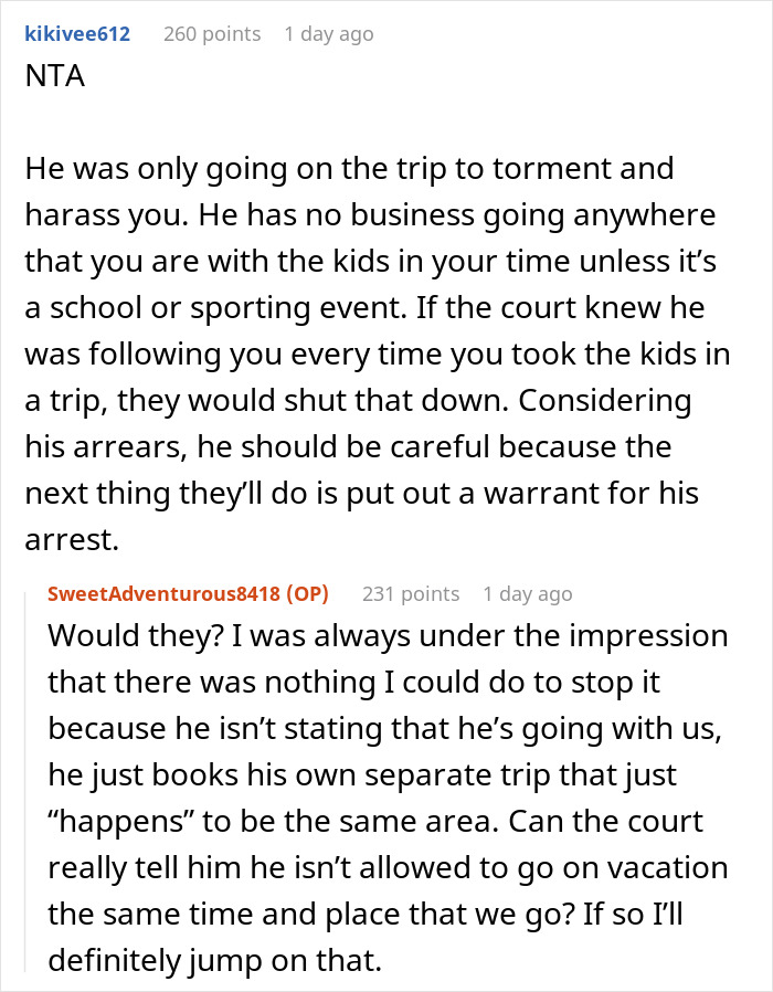 Screenshot of an online discussion about a woman not warning her deadbeat ex that his passport got revoked, stranding him in the airport. Screenshot of an online discussion about a woman not warning her deadbeat ex that his passport got revoked, stranding him in the airport.