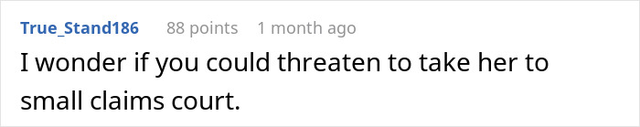 Screenshot of an online comment suggesting small claims court in a dispute over a $1200 cleaning bill for a sparkling clean venue. Screenshot of an online comment suggesting small claims court in a dispute over a $1200 cleaning bill for a sparkling clean venue.