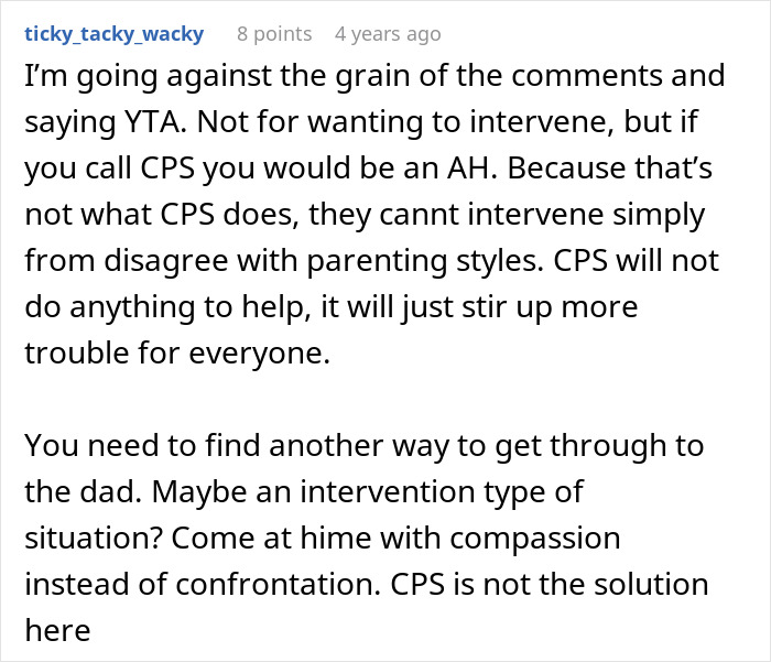 Comment discussing concerns about calling CPS after learning about niece’s home life and suggesting alternative intervention methods. Comment discussing concerns about calling CPS after learning about niece’s home life and suggesting alternative intervention methods.
