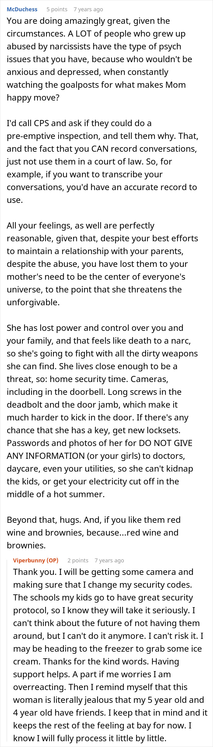 Comment exchange about dealing with a mom threatening to call CPS, discussing security and emotional support. Comment exchange about dealing with a mom threatening to call CPS, discussing security and emotional support.