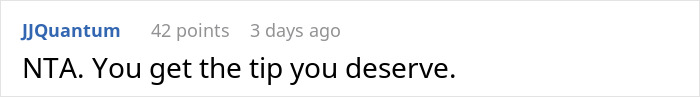 Comment on a forum discussing tipping etiquette, with user JJQuantum stating tipping fairness at 83 cents. Comment on a forum discussing tipping etiquette, with user JJQuantum stating tipping fairness at 83 cents.