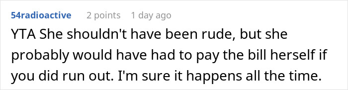 Comment discussing the situation about tipping 83 cents and the consequences of running out on the bill. Comment discussing the situation about tipping 83 cents and the consequences of running out on the bill.