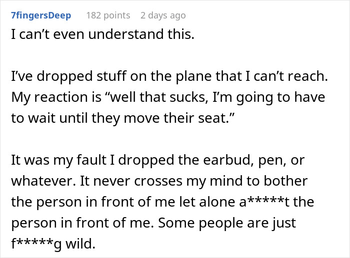 Comment expressing disbelief at obnoxious guy slapping napping passenger’s head to get attention on a plane.
