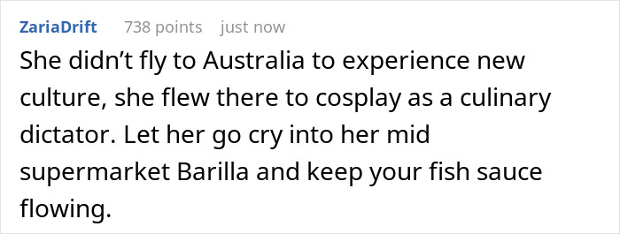 Screenshot of a social media post mocking a person for using spices and drinking cappuccino after noon while hosting an Italian friend. Screenshot of a social media post mocking a person for using spices and drinking cappuccino after noon while hosting an Italian friend.