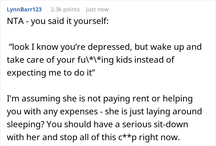 Commenter advising man playing chef for sister’s kids while she sleeps, urging him to set boundaries and discuss expenses. Commenter advising man playing chef for sister’s kids while she sleeps, urging him to set boundaries and discuss expenses.