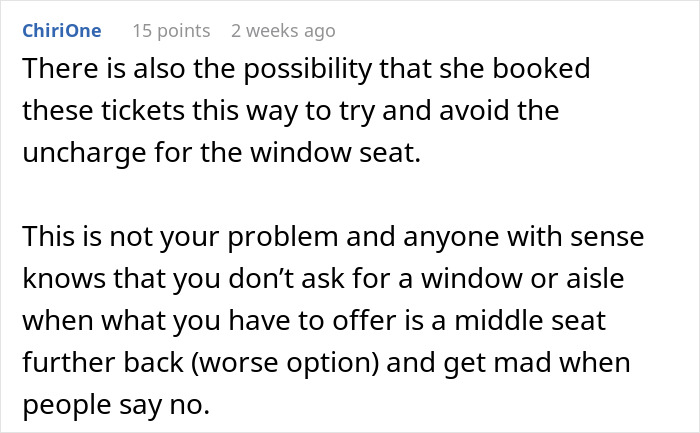 Comment discussing a mom insisting a woman give up her seat on a 10-hour flight and the ensuing tantrum when refused.