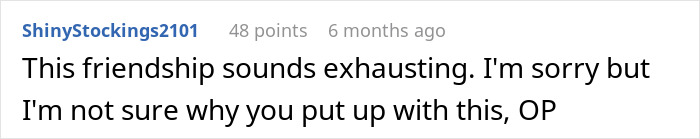 Comment text on a white background discussing a woman setting boundaries with her friend over hosting a toddler. Comment text on a white background discussing a woman setting boundaries with her friend over hosting a toddler.