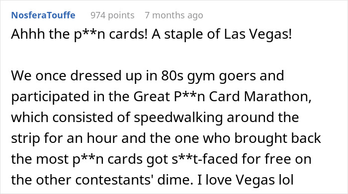 Screenshot of a Reddit comment discussing escort cards as a staple of Las Vegas and a humorous card collecting event. Screenshot of a Reddit comment discussing escort cards as a staple of Las Vegas and a humorous card collecting event.