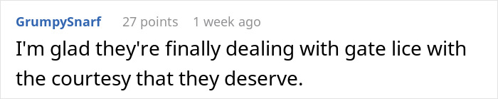 Screenshot of a social media comment discussing gate lice and courtesy toward plane passengers cutting the queue. Screenshot of a social media comment discussing gate lice and courtesy toward plane passengers cutting the queue.