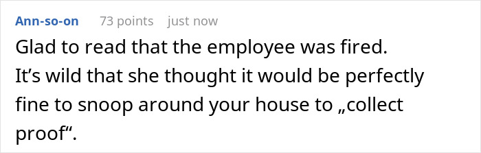 Screenshot of a user comment about a woman stalking a colleague to confirm he’s sick and regretting turning him in. Screenshot of a user comment about a woman stalking a colleague to confirm he’s sick and regretting turning him in.