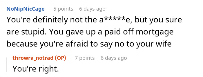 Reddit comment thread discussing a husband’s response to his wife asking him to be a tradwife partner. Reddit comment thread discussing a husband’s response to his wife asking him to be a tradwife partner.