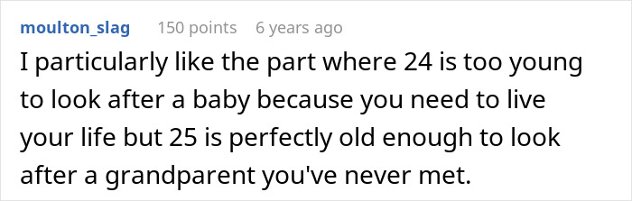 Comment discussing age and responsibility in relation to an absent grandma trying to reconnect after 25 years. Comment discussing age and responsibility in relation to an absent grandma trying to reconnect after 25 years.