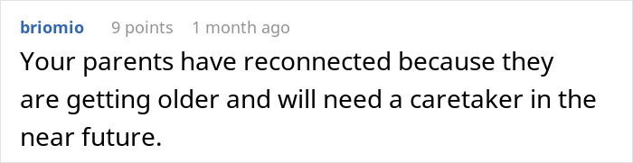 Screenshot of an online comment discussing a woman dating someone 16 years older and parental disapproval. Screenshot of an online comment discussing a woman dating someone 16 years older and parental disapproval.
