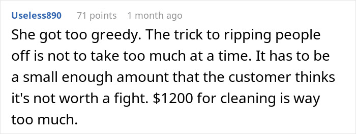 Comment discussing $1200 cleaning bill and guest's view on venue host overcharging for cleaning fees. Comment discussing $1200 cleaning bill and guest's view on venue host overcharging for cleaning fees.