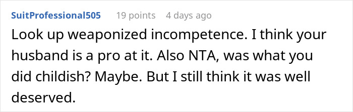 Screenshot of an online comment discussing a wife threatening to give her husband a cold shower due to his bad memory. Screenshot of an online comment discussing a wife threatening to give her husband a cold shower due to his bad memory.