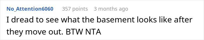 Screenshot of a forum comment expressing concern about basement condition after kids cover everything in pee despite requests to look after them. Screenshot of a forum comment expressing concern about basement condition after kids cover everything in pee despite requests to look after them.