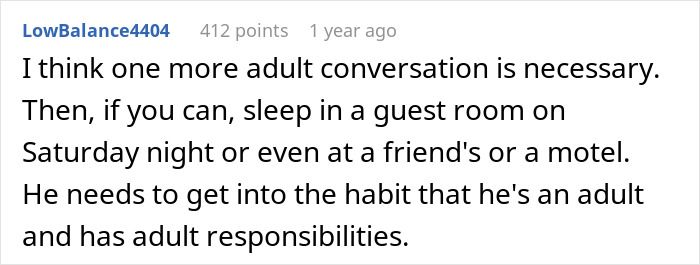 Reddit user suggests husband needs responsibility talk as wife sacrifices sleep during one-sided Sunday deal. Reddit user suggests husband needs responsibility talk as wife sacrifices sleep during one-sided Sunday deal.