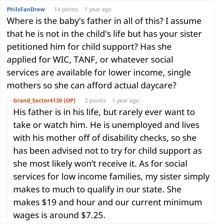 Reddit conversation showing a woman throwing a fit after sibling refuses to babysit her child for free all summer. Reddit conversation showing a woman throwing a fit after sibling refuses to babysit her child for free all summer.