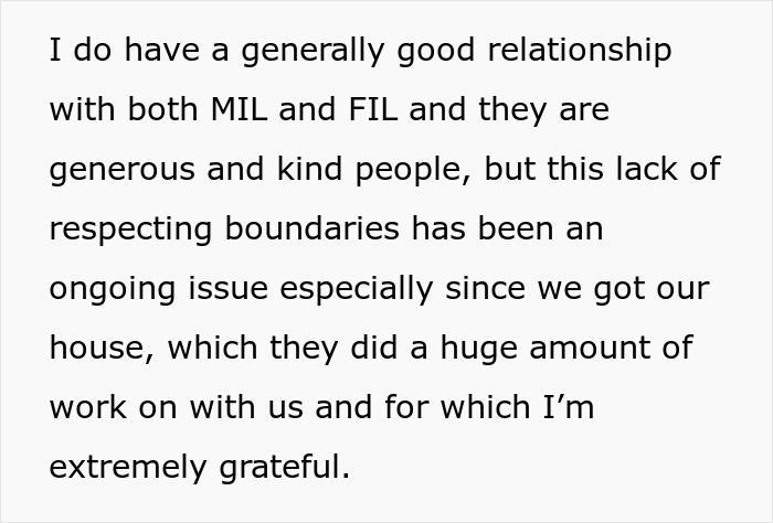 Text discussing a woman’s good relationship with MIL and FIL despite ongoing boundary issues related to their garden work. Text discussing a woman’s good relationship with MIL and FIL despite ongoing boundary issues related to their garden work.