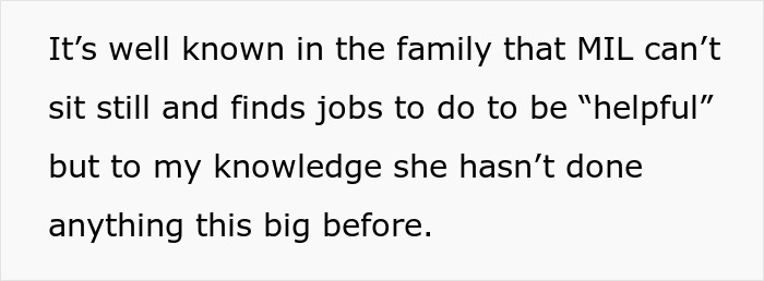 Text excerpt describing a mother-in-law who unexpectedly landscaped a garden without permission during a vacation. Text excerpt describing a mother-in-law who unexpectedly landscaped a garden without permission during a vacation.
