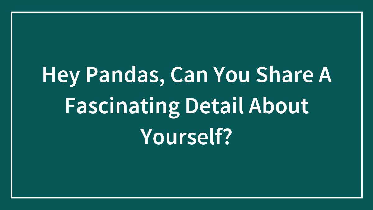 Text on a teal background asking pandas to share a fascinating detail about themselves in a white bordered box.