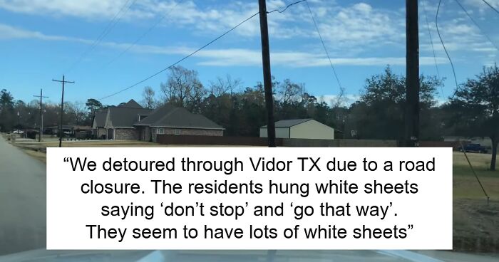 View of a quiet street in Vidor TX with houses and utility poles, part of Americans' creepiest places in the US discussion.