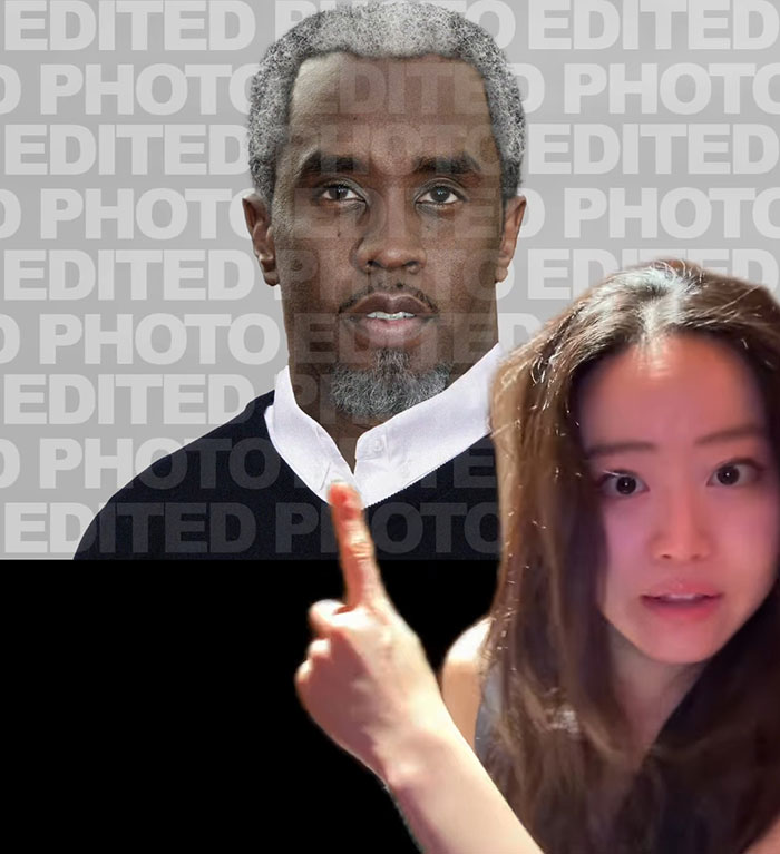 Woman reveals Diddy's aged look in court while pointing at edited photo highlighting his appearance. Woman reveals Diddy's aged look in court while pointing at edited photo highlighting his appearance.