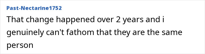 Text comment on a forum expressing disbelief about someone's appearance change over two years, mentioning entirely visible ribcage. Text comment on a forum expressing disbelief about someone's appearance change over two years, mentioning entirely visible ribcage.