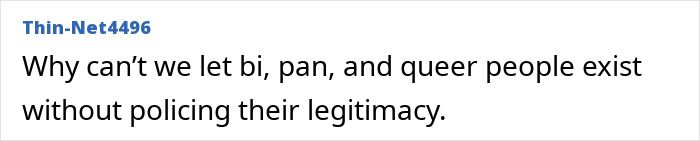 Text saying why bi, pan, and queer people can’t exist without having their legitimacy questioned, highlighting concerns about famous lesbians and dating trends. Text saying why bi, pan, and queer people can’t exist without having their legitimacy questioned, highlighting concerns about famous lesbians and dating trends.