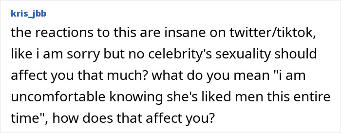 Screenshot of a Twitter post discussing celebrity sexuality reactions related to famous lesbians and boyfriend trend controversy. Screenshot of a Twitter post discussing celebrity sexuality reactions related to famous lesbians and boyfriend trend controversy.