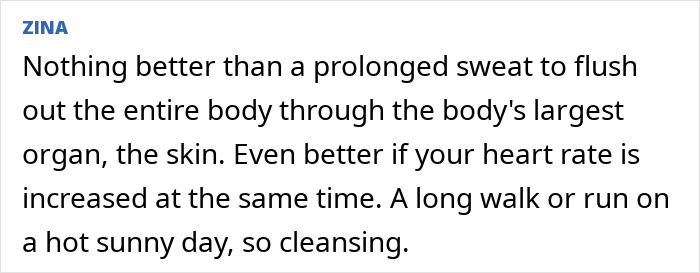 Person sharing wellness advice about sweating and cleansing the body, highlighting fiber's role in removing harmful chemicals. Person sharing wellness advice about sweating and cleansing the body, highlighting fiber's role in removing harmful chemicals.