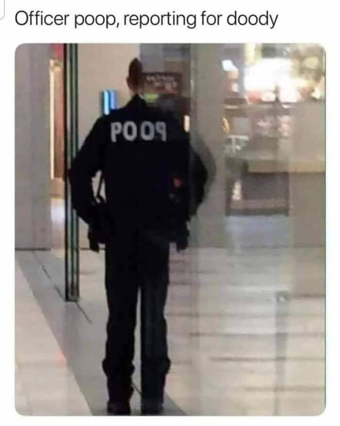 Police officer with the word p**p on his back humorously captioned in a funniest memes style to make your day better.