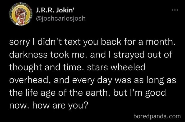 Social media post with a humorous apology for not texting back, perfect for funniest memes to brighten your day.