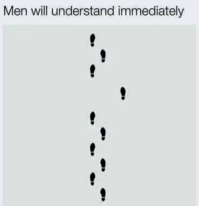 Footprints showing a humorous pattern of a man walking with one shoe off, related to funniest memes about men.