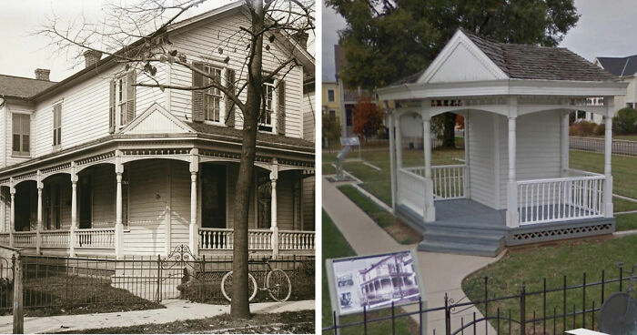 Side-by-side before and after images showing how time has transformed famous locations with changed structures and surroundings.