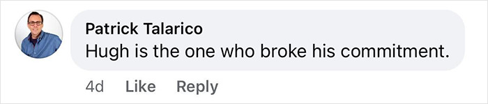 Comment from Patrick Talarico discussing Hugh Jackman breaking his commitment amid news of his history with Sutton Foster. Comment from Patrick Talarico discussing Hugh Jackman breaking his commitment amid news of his history with Sutton Foster.