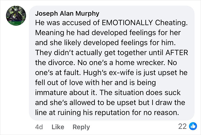 Comment discussing Hugh Jackman’s emotional cheating and history with Sutton Foster amid divorce rumors. Comment discussing Hugh Jackman’s emotional cheating and history with Sutton Foster amid divorce rumors.