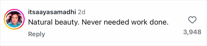 Screenshot of an Instagram comment praising Kim Kardashian’s natural beauty and denying she ever needed plastic surgeries. Screenshot of an Instagram comment praising Kim Kardashian’s natural beauty and denying she ever needed plastic surgeries.