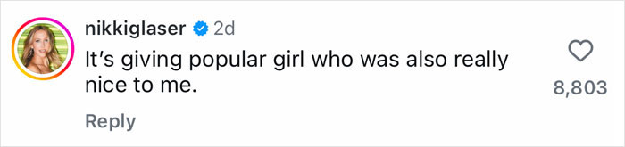 Instagram comment from Nikki Glaser complimenting a popular girl, amid Kim Kardashian plastic surgeries discussion. Instagram comment from Nikki Glaser complimenting a popular girl, amid Kim Kardashian plastic surgeries discussion.