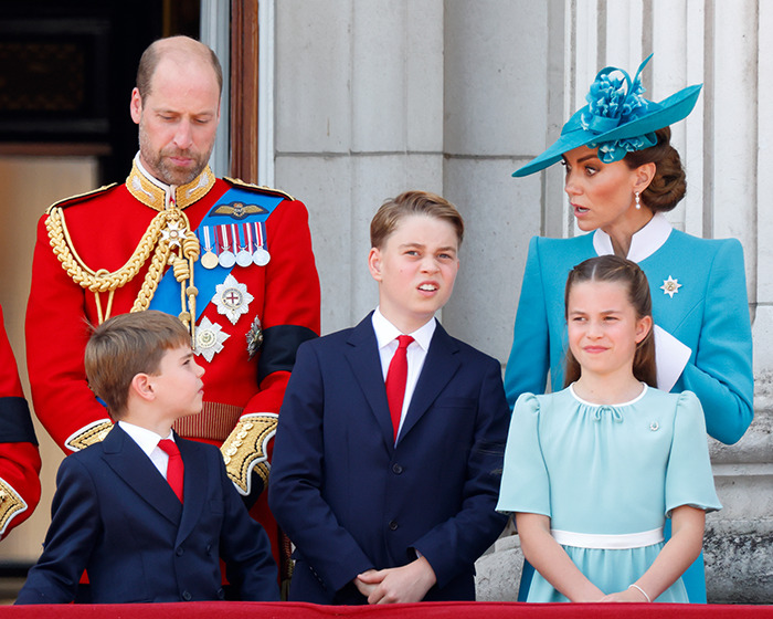 Prince William, Kate Middleton, and their children at Trooping The Colour, with Kate giving a strict order to Prince Louis. Prince William, Kate Middleton, and their children at Trooping The Colour, with Kate giving a strict order to Prince Louis.