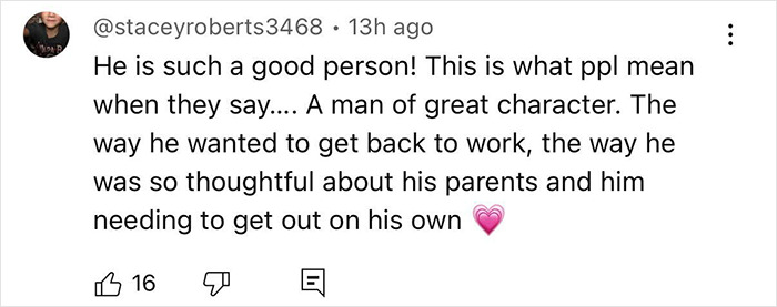 Comment praising a man with a new face transplant for his character and determination to return to work and independence. Comment praising a man with a new face transplant for his character and determination to return to work and independence.