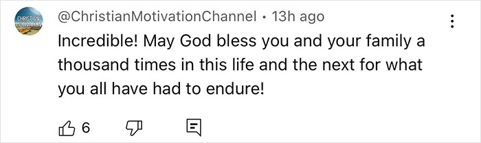Comment from ChristianMotivationChannel expressing blessings and support for a man who got a new face transplanted from a 47-year-old donor. Comment from ChristianMotivationChannel expressing blessings and support for a man who got a new face transplanted from a 47-year-old donor.