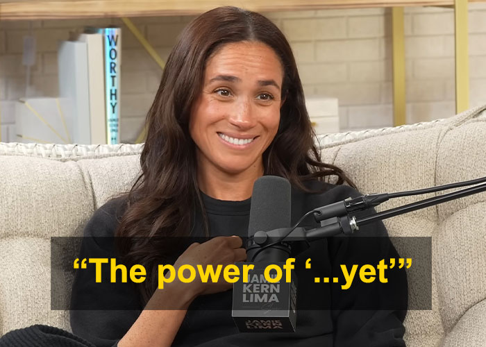 Meghan Markle speaking into a microphone during a podcast interview about Harry and their relationship dynamics. Meghan Markle speaking into a microphone during a podcast interview about Harry and their relationship dynamics.