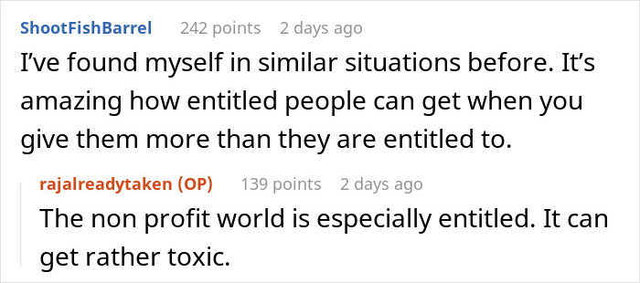 Screenshot of an online discussion about a non-profit accusing an employee of fudging hours and related entitlement issues. Screenshot of an online discussion about a non-profit accusing an employee of fudging hours and related entitlement issues.
