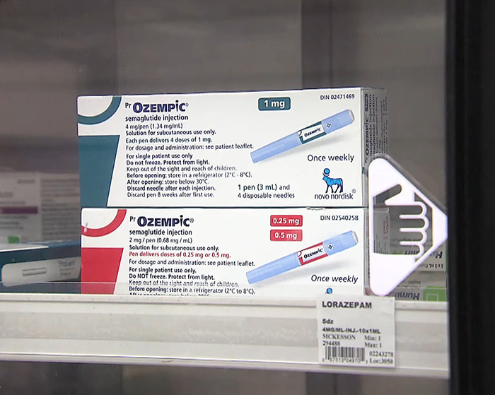 Boxes of Ozempic semaglutide injection pens displayed in a pharmacy, linked to organ-destroying risks by experts. Boxes of Ozempic semaglutide injection pens displayed in a pharmacy, linked to organ-destroying risks by experts.