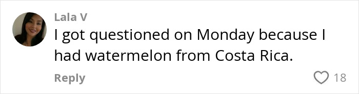 Passenger explaining to an officer about carrying undeclared fruit after K9 sniffs an undeclared apple in luggage. Passenger explaining to an officer about carrying undeclared fruit after K9 sniffs an undeclared apple in luggage.