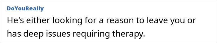Comment expressing doubt about relationship trust issues, mentioning insecurities and past actions causing disbelief.